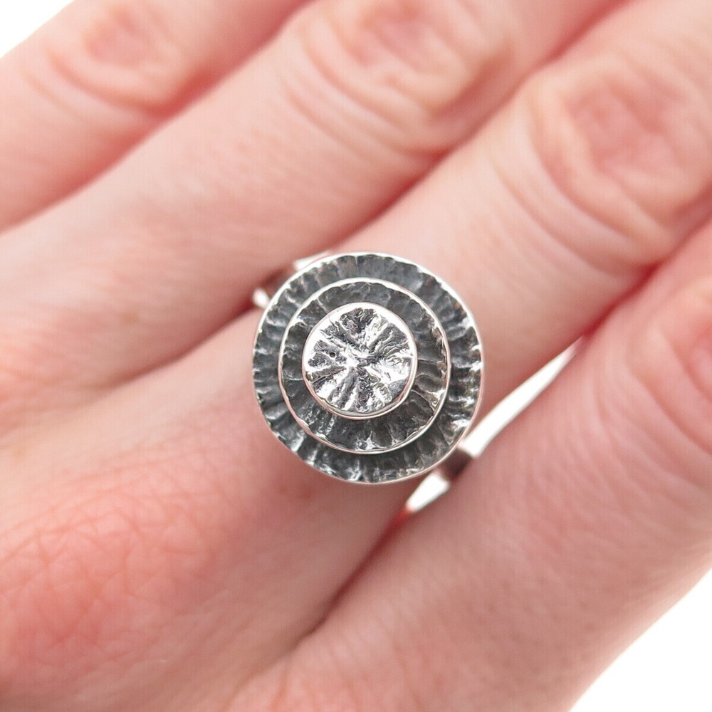 925 Sterling Silver Vintage Modernist Oxidized Ring Size 6.75